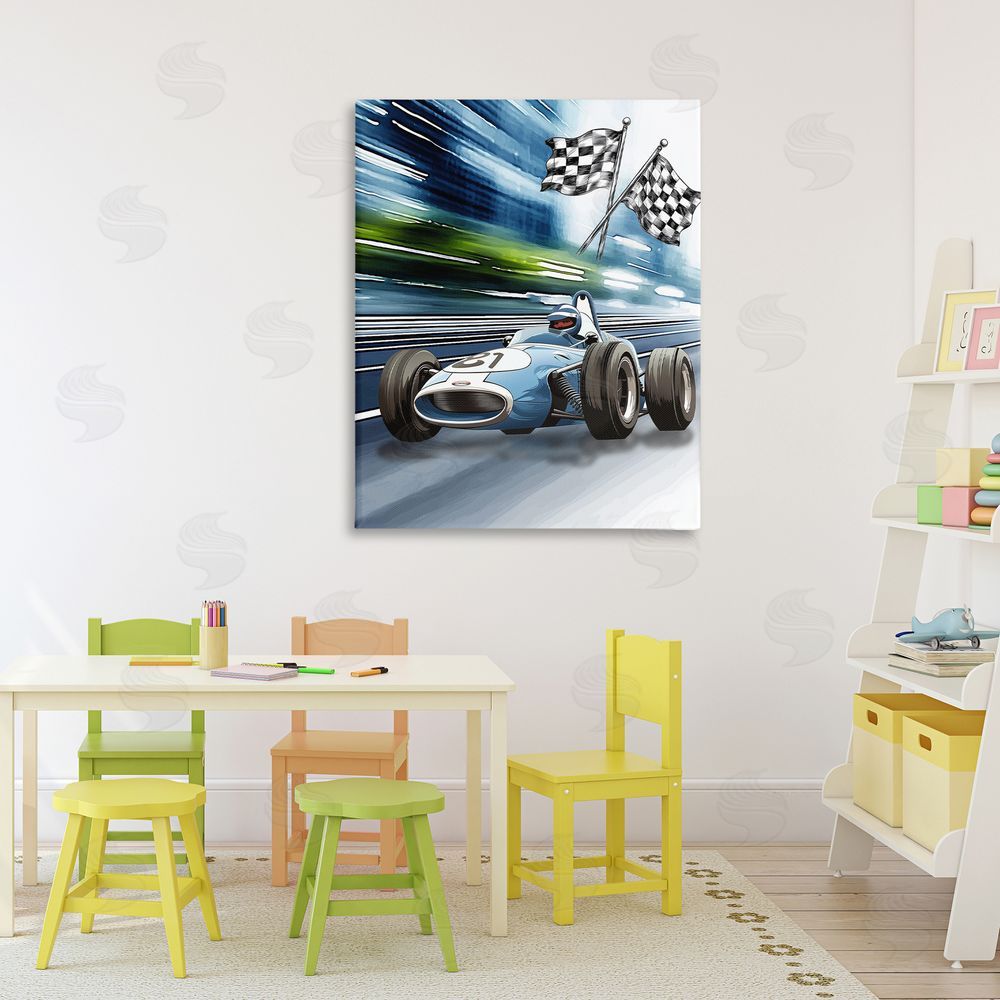 Christine Simpson Art Speedy Racecar with Flags 