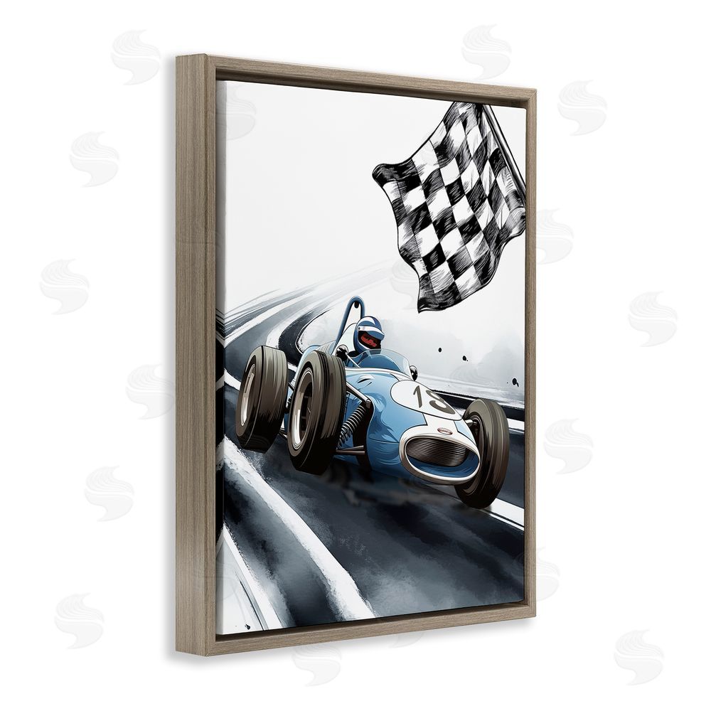 Christine Simpson Art Dynamic Racecar Driving Brown Floating Frame Canvas Wall Art Print