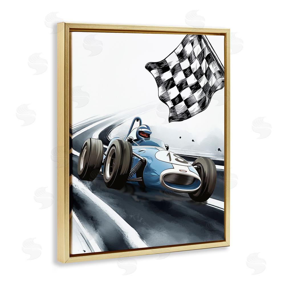 Christine Simpson Art Dynamic Racecar Driving Gold Floating Frame Canvas Wall Art Print