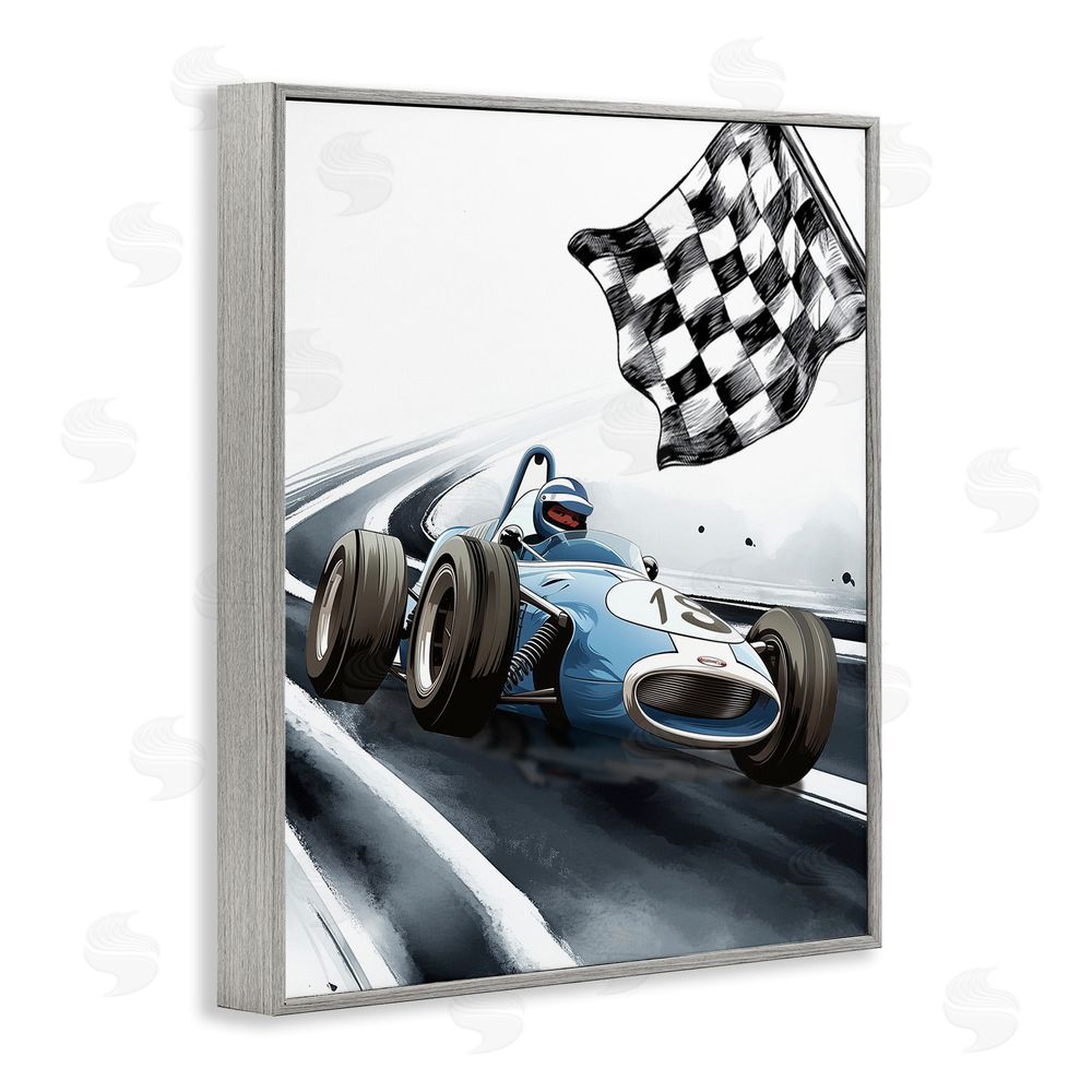 Christine Simpson Art Dynamic Racecar Driving Gray Framed Giclee Wall Art Print