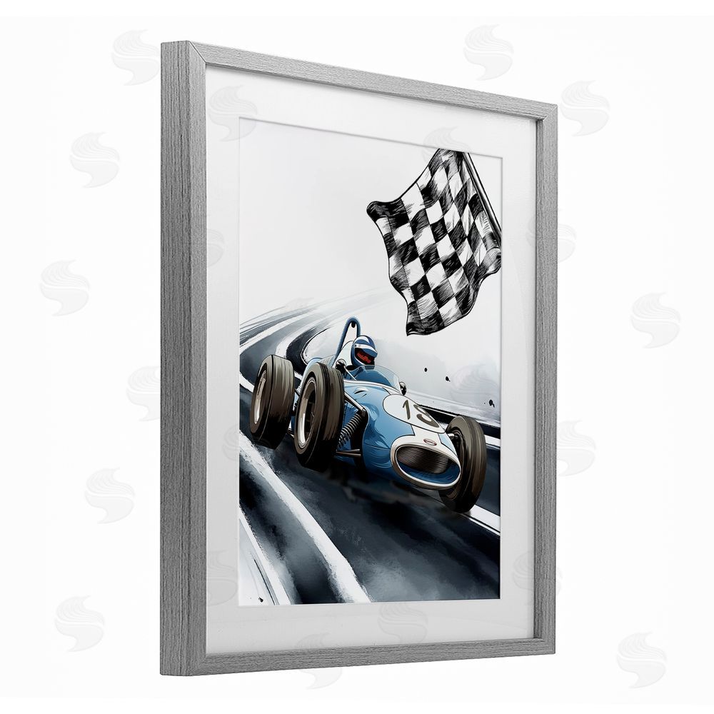 Christine Simpson Art Dynamic Racecar Driving Gray Framed Print Under Glass Wall Art