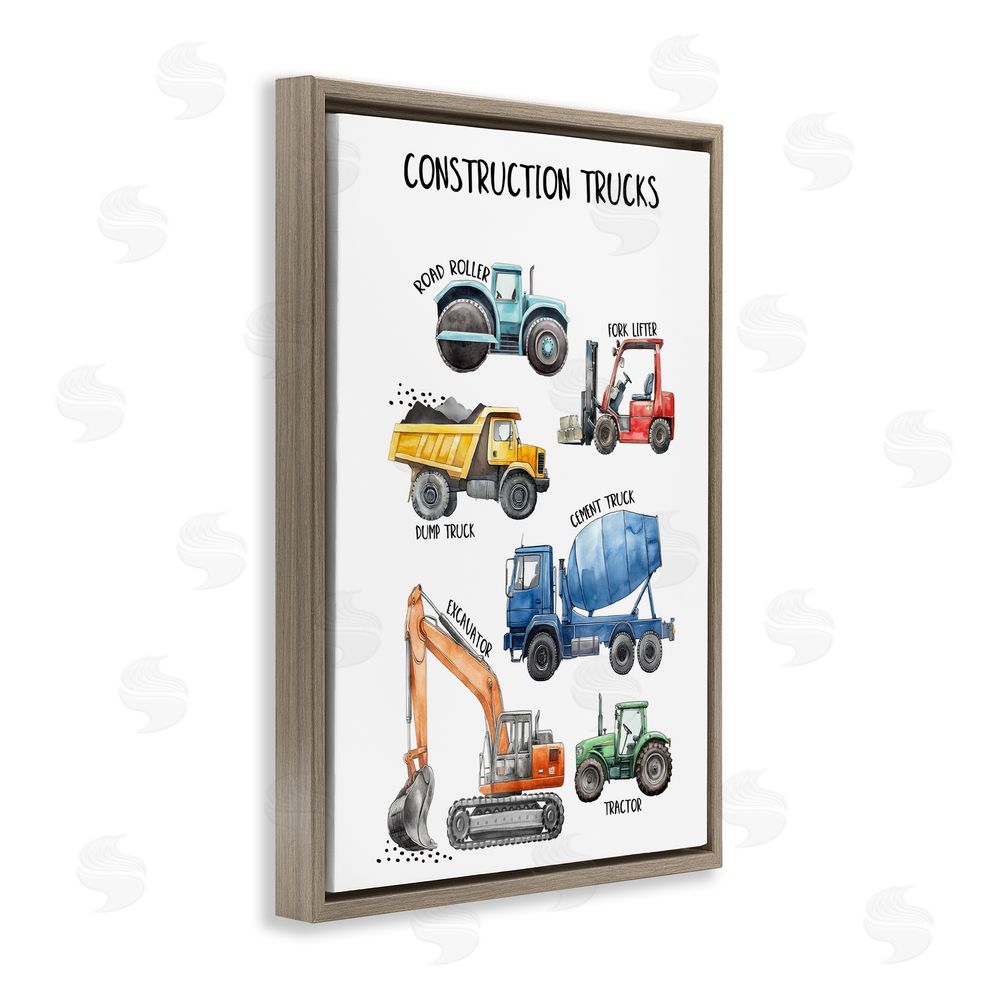 Christine Simpson Art Utility Trucks Construction Brown Floating Frame Canvas Wall Art Print