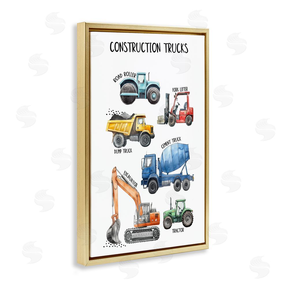 Christine Simpson Art Utility Trucks Construction Gold Floating Frame Canvas Wall Art Print