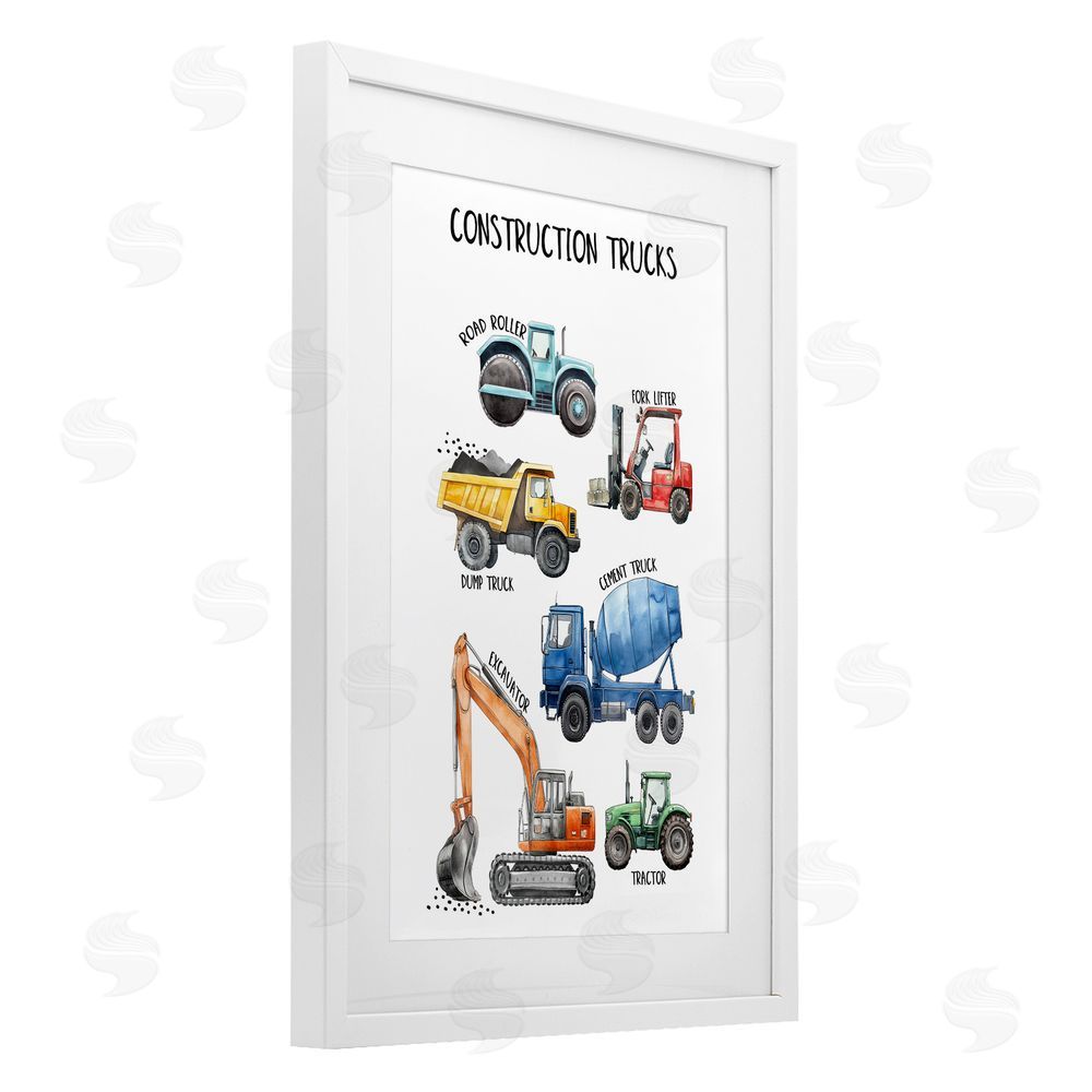 Christine Simpson Art Utility Trucks Construction White Framed Print Under Glass Wall Art
