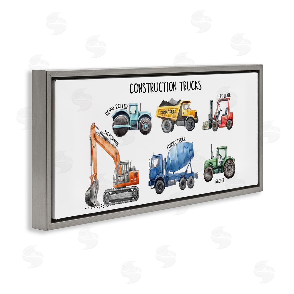 Christine Simpson Art Industrial Construction Trucks Gray Floating Frame Canvas Wall Art Print