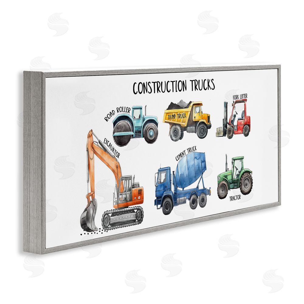 Christine Simpson Art Industrial Construction Trucks Gray Framed Giclee Wall Art Print