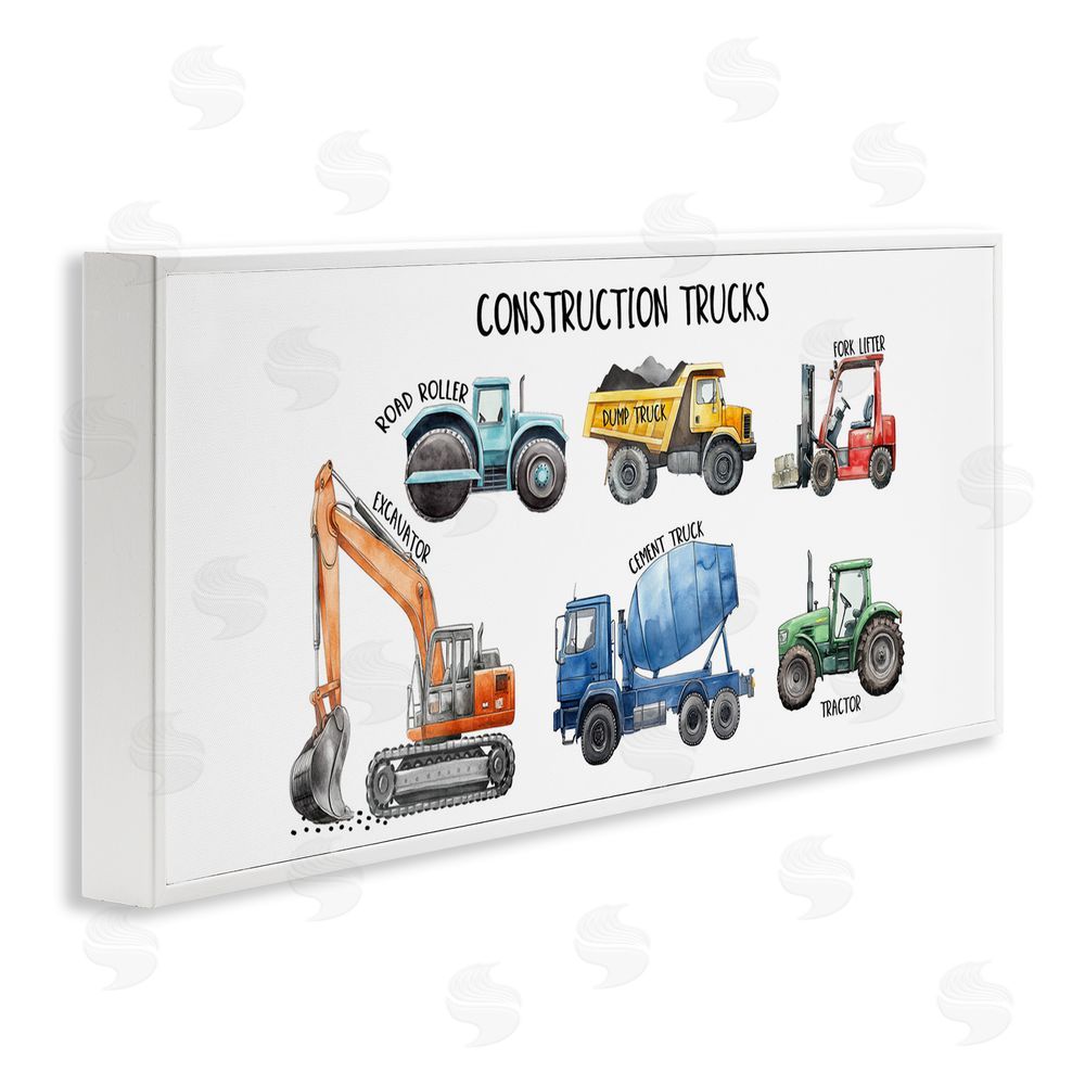 Christine Simpson Art Industrial Construction Trucks White Framed Giclee Wall Art Print