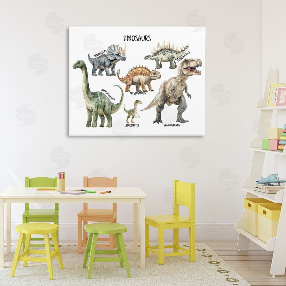 Christine Simpson Art Meet The Dinosaurs Stretched Canvas Wall Art in Room