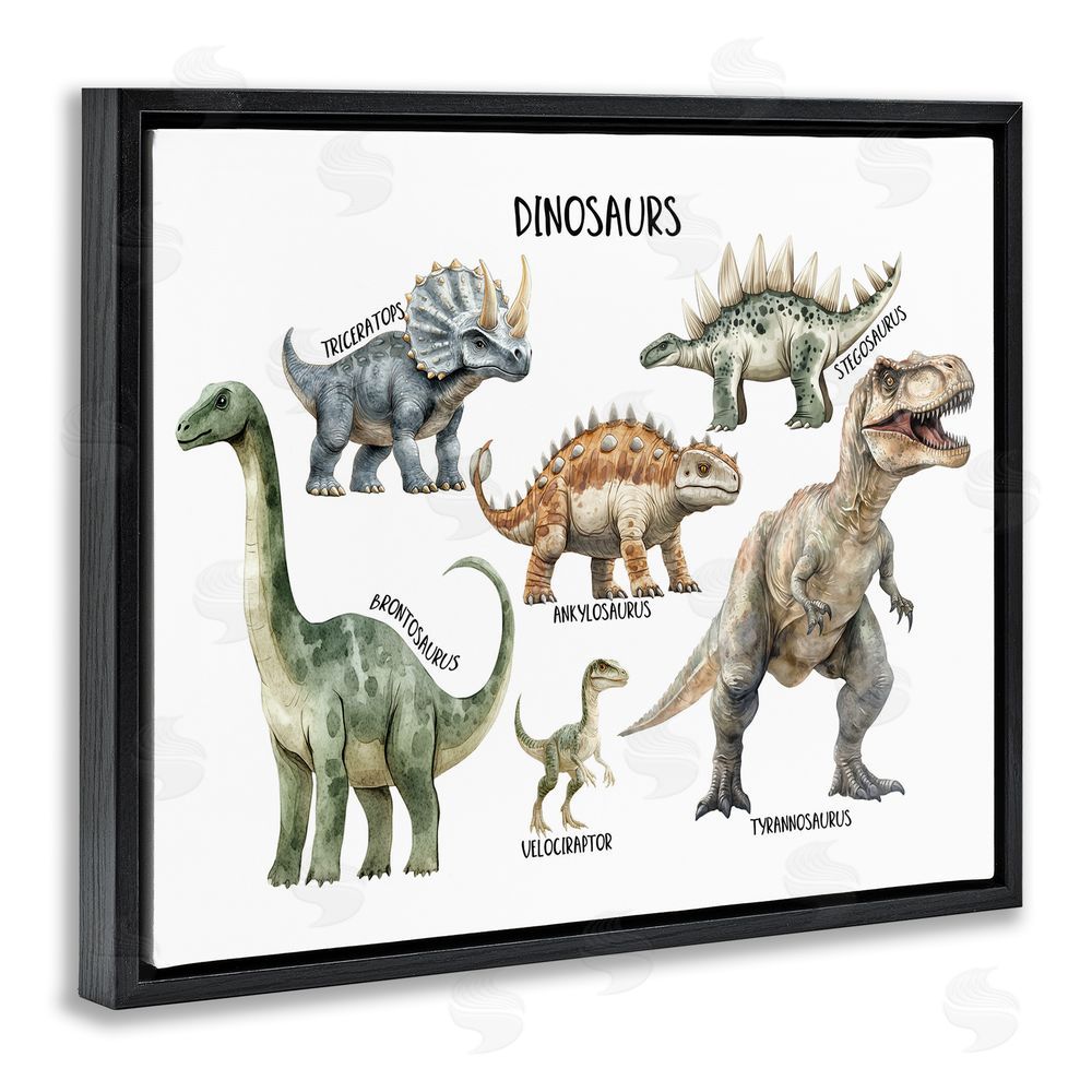 Christine Simpson Art Meet The Dinosaurs Black Floating Frame Canvas Wall Art Print