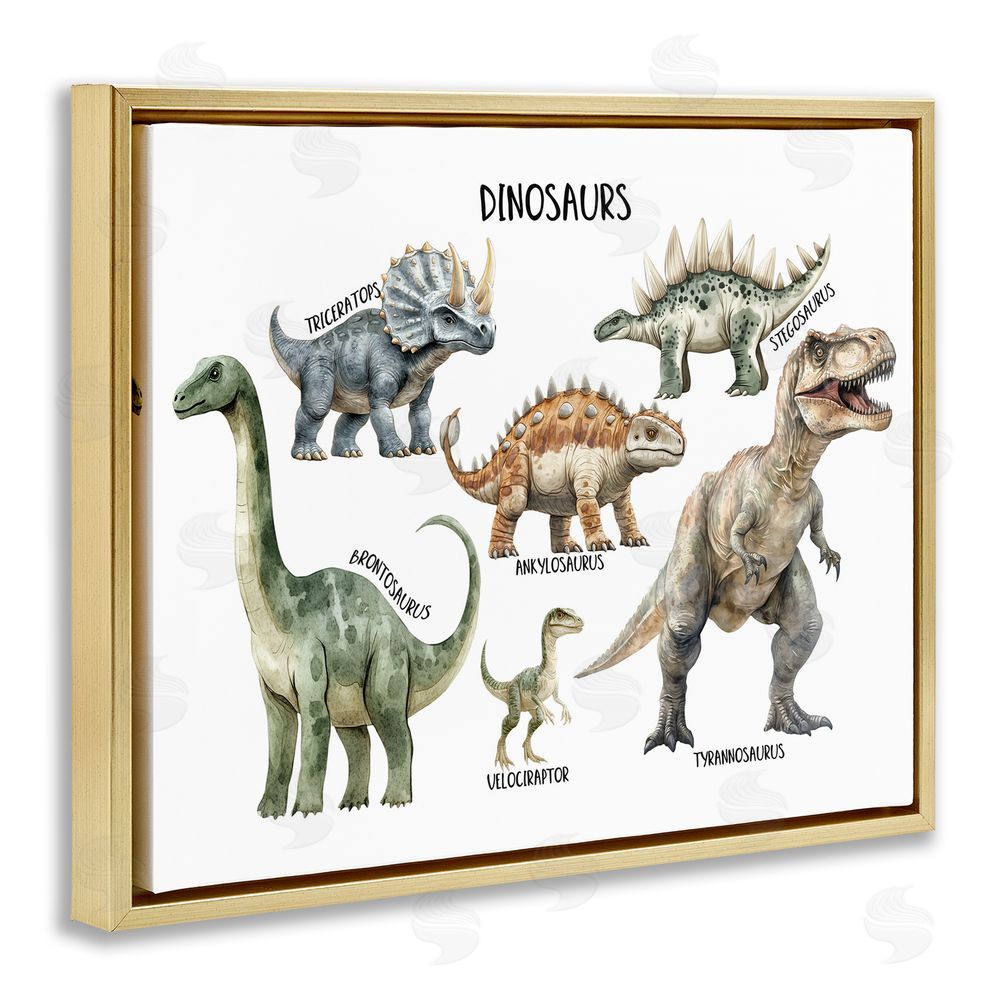 Christine Simpson Art Meet The Dinosaurs Gold Floating Frame Canvas Wall Art Print