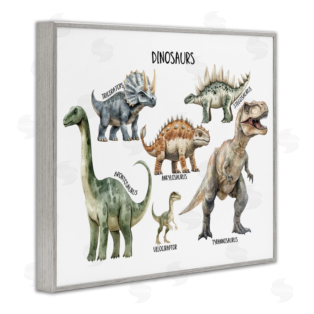 Christine Simpson Art Meet The Dinosaurs Gray Framed Giclee Wall Art Print