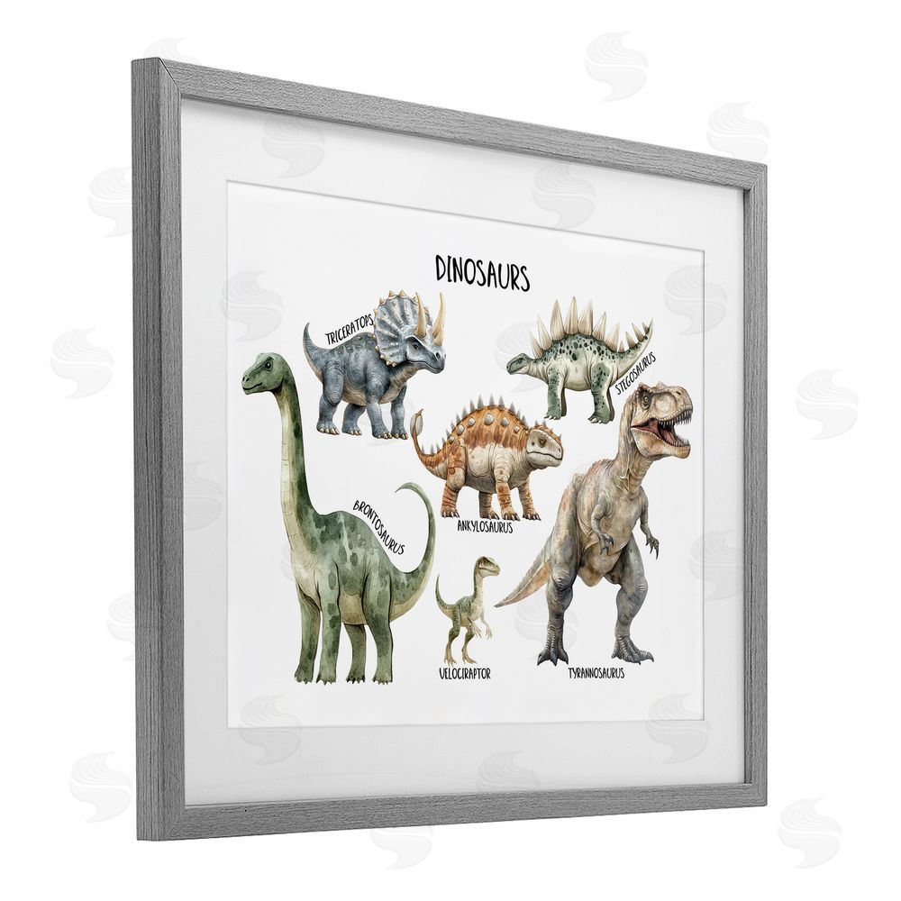 Christine Simpson Art Meet The Dinosaurs Gray Framed Print Under Glass Wall Art