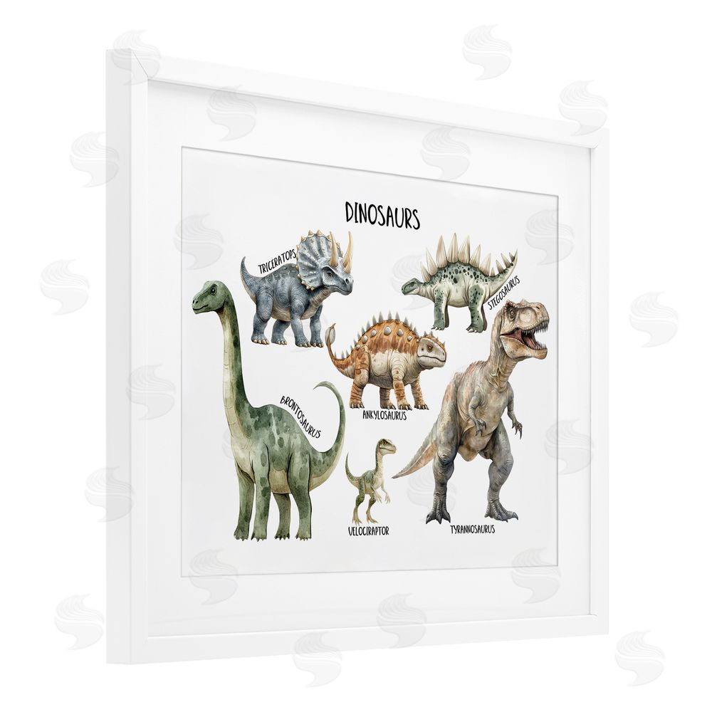 Christine Simpson Art Meet The Dinosaurs White Framed Print Under Glass Wall Art
