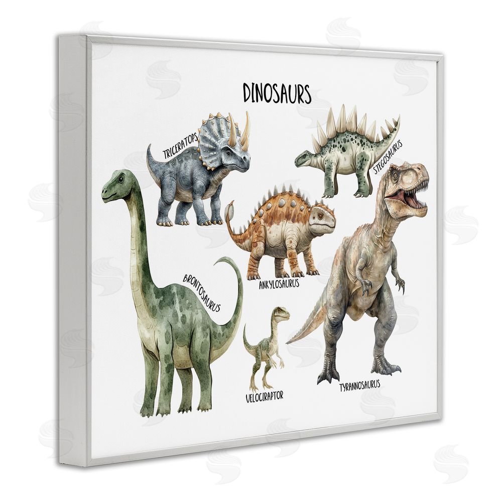 Christine Simpson Art Meet The Dinosaurs White Framed Giclee Wall Art Print