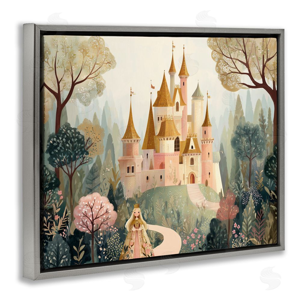 Christine Simpson Art Whimsical Castle Path Gray Floating Frame Canvas Wall Art Print