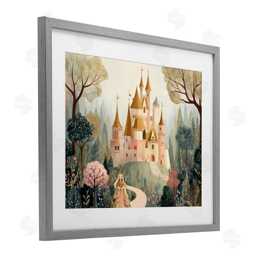 Christine Simpson Art Whimsical Castle Path Gray Framed Print Under Glass Wall Art