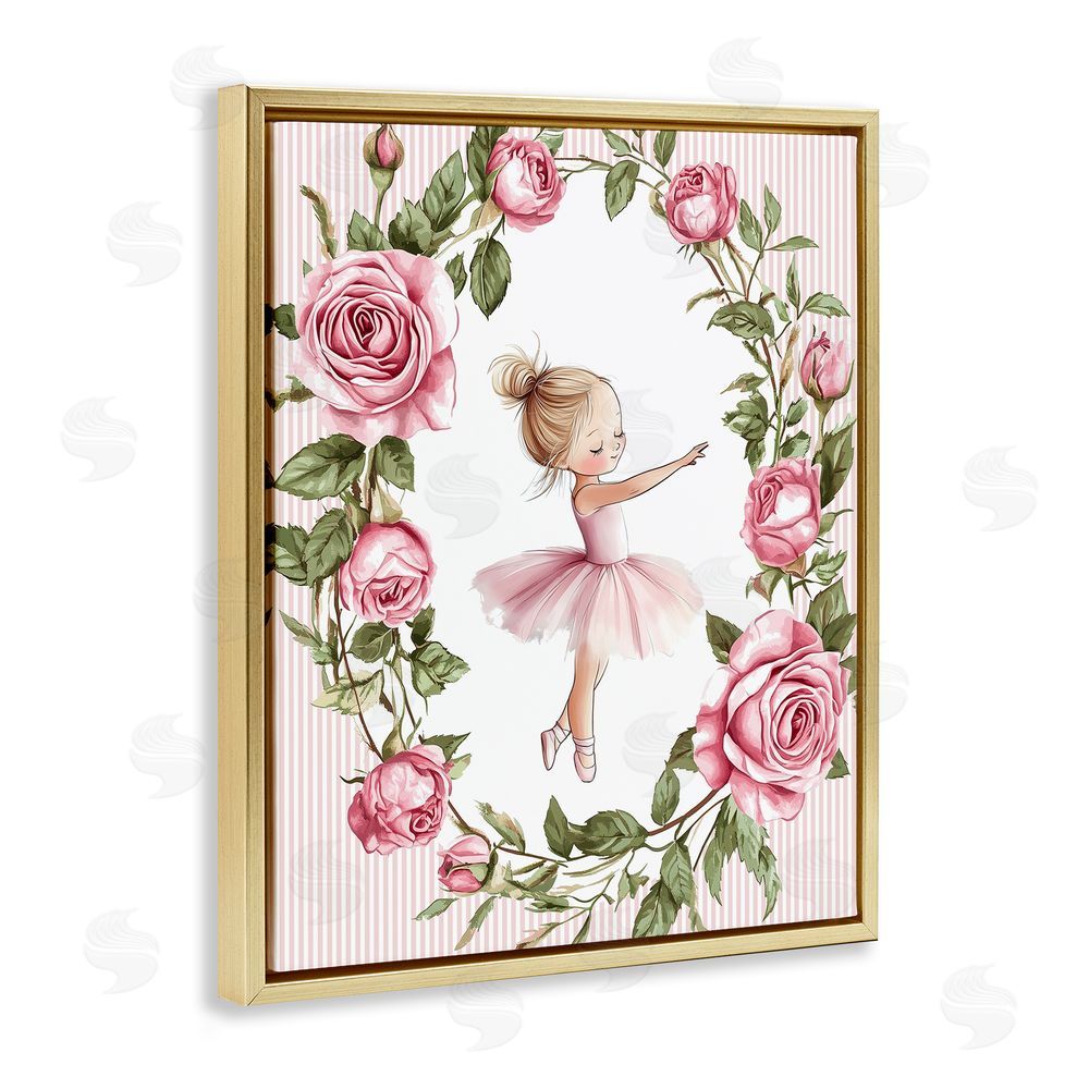Christine Simpson Art Little Rose Dance Ballerina Gold Floating Frame Canvas Wall Art Print