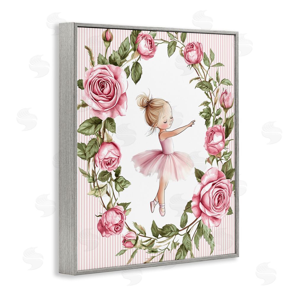 Christine Simpson Art Little Rose Dance Ballerina Gray Framed Giclee Wall Art Print