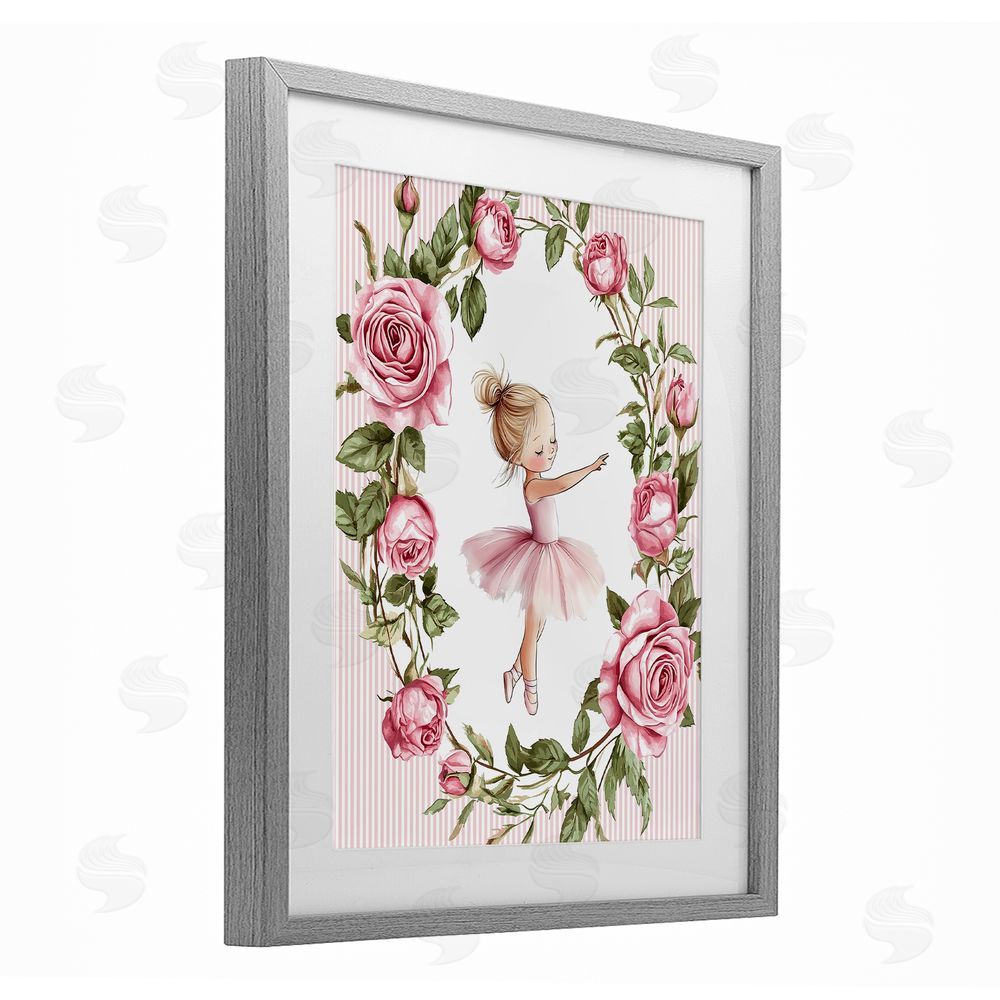 Christine Simpson Art Little Rose Dance Ballerina Gray Framed Print Under Glass Wall Art