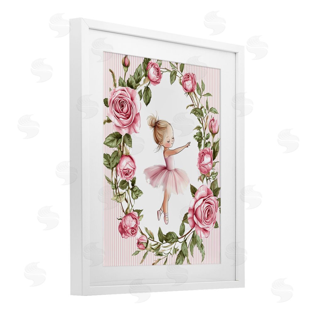 Christine Simpson Art Little Rose Dance Ballerina White Framed Print Under Glass Wall Art