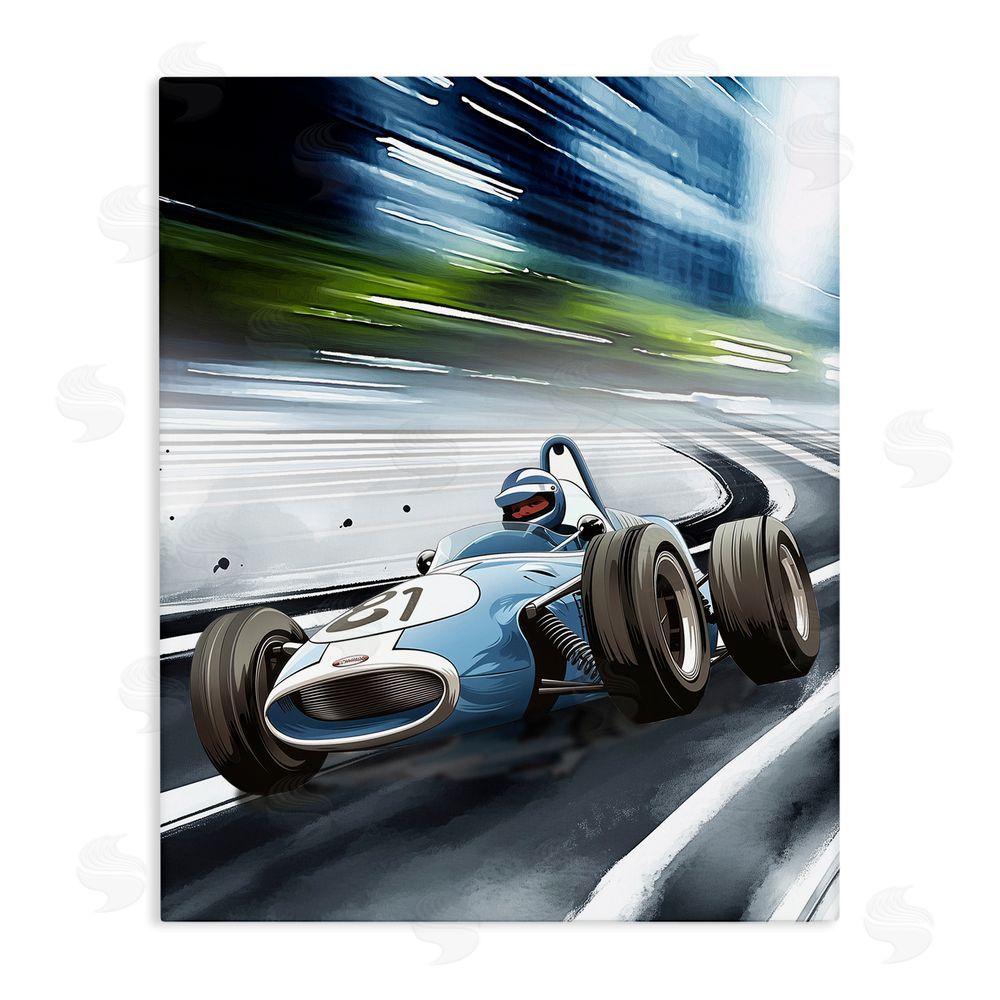 Christine Simpson Art Speeding Racecar Driver Stretched Canvas Wall Art Print