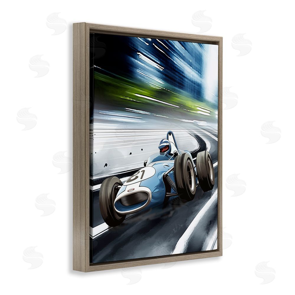 Christine Simpson Art Speeding Racecar Driver Brown Floating Frame Canvas Wall Art Print