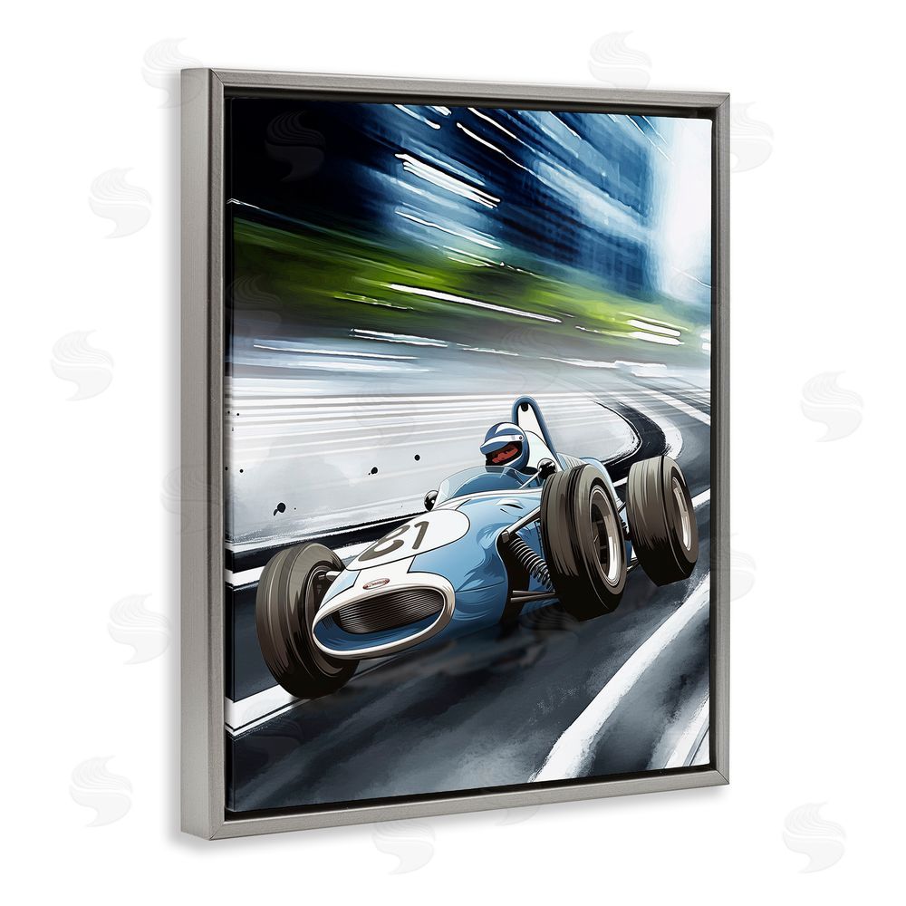 Christine Simpson Art Speeding Racecar Driver Gray Floating Frame Canvas Wall Art Print