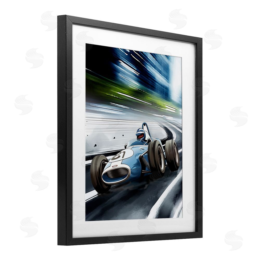 Christine Simpson Art Speeding Racecar Driver Black Framed Print Under Glass Wall Art