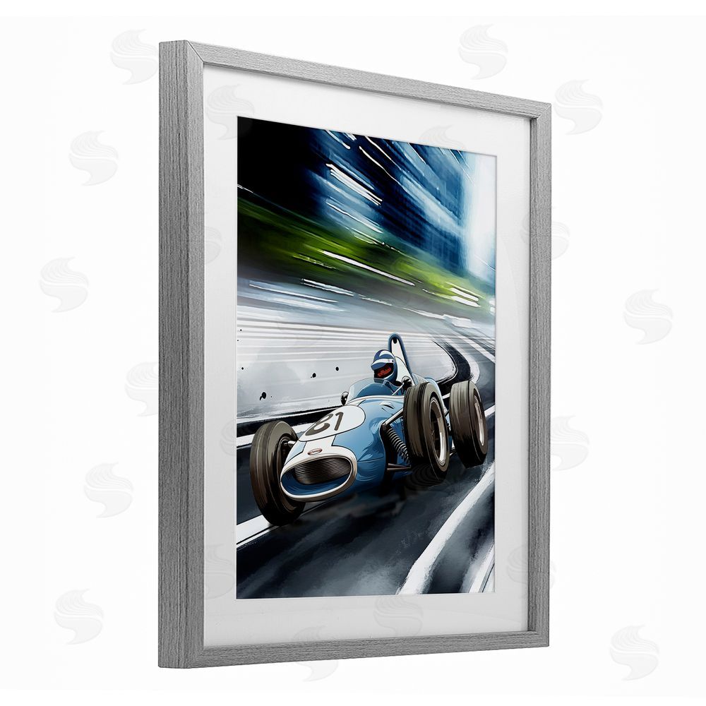 Christine Simpson Art Speeding Racecar Driver Gray Framed Print Under Glass Wall Art