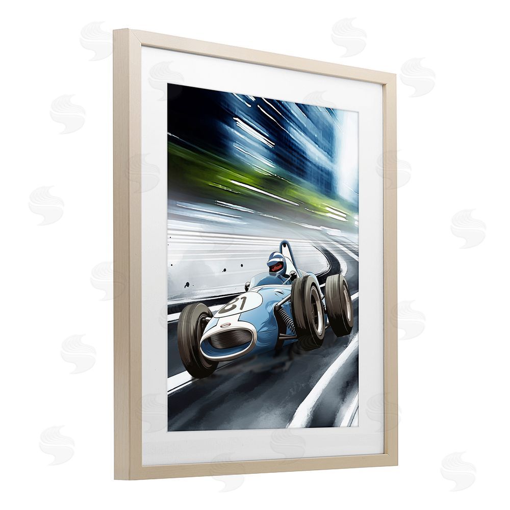 Christine Simpson Art Speeding Racecar Driver Brown Framed Print Under Glass Wall Art