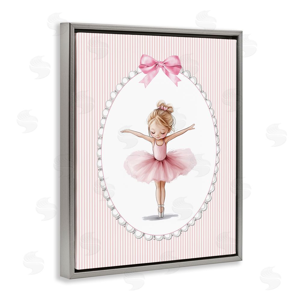 Christine Simpson Art Dancing Pink Ballerina Gray Floating Frame Canvas Wall Art Print