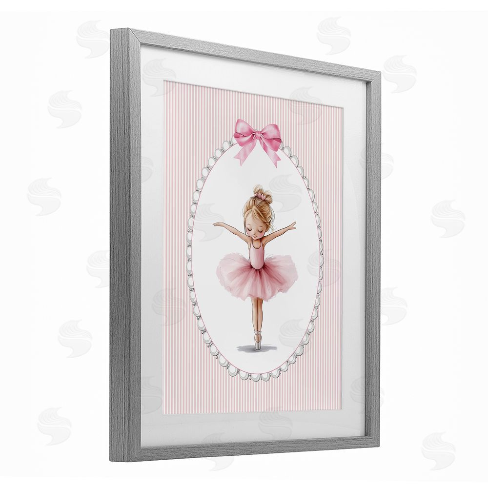 Christine Simpson Art Dancing Pink Ballerina Gray Framed Print Under Glass Wall Art