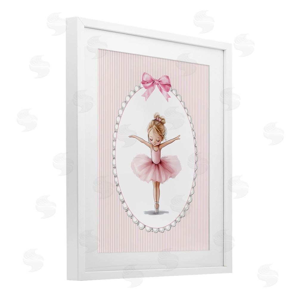 Christine Simpson Art Dancing Pink Ballerina White Framed Print Under Glass Wall Art