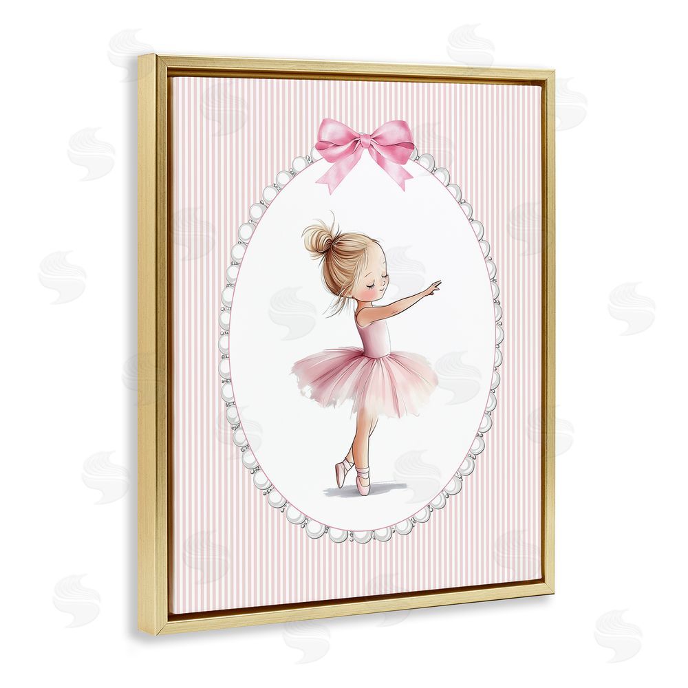 Christine Simpson Art Blush Pink Ballerina Gold Floating Frame Canvas Wall Art Print