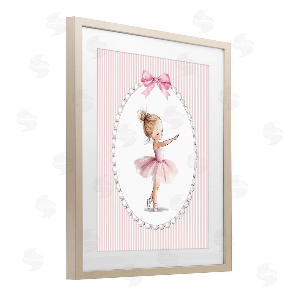 Christine Simpson Art Blush Pink Ballerina Brown Framed Print Under Glass Wall Art