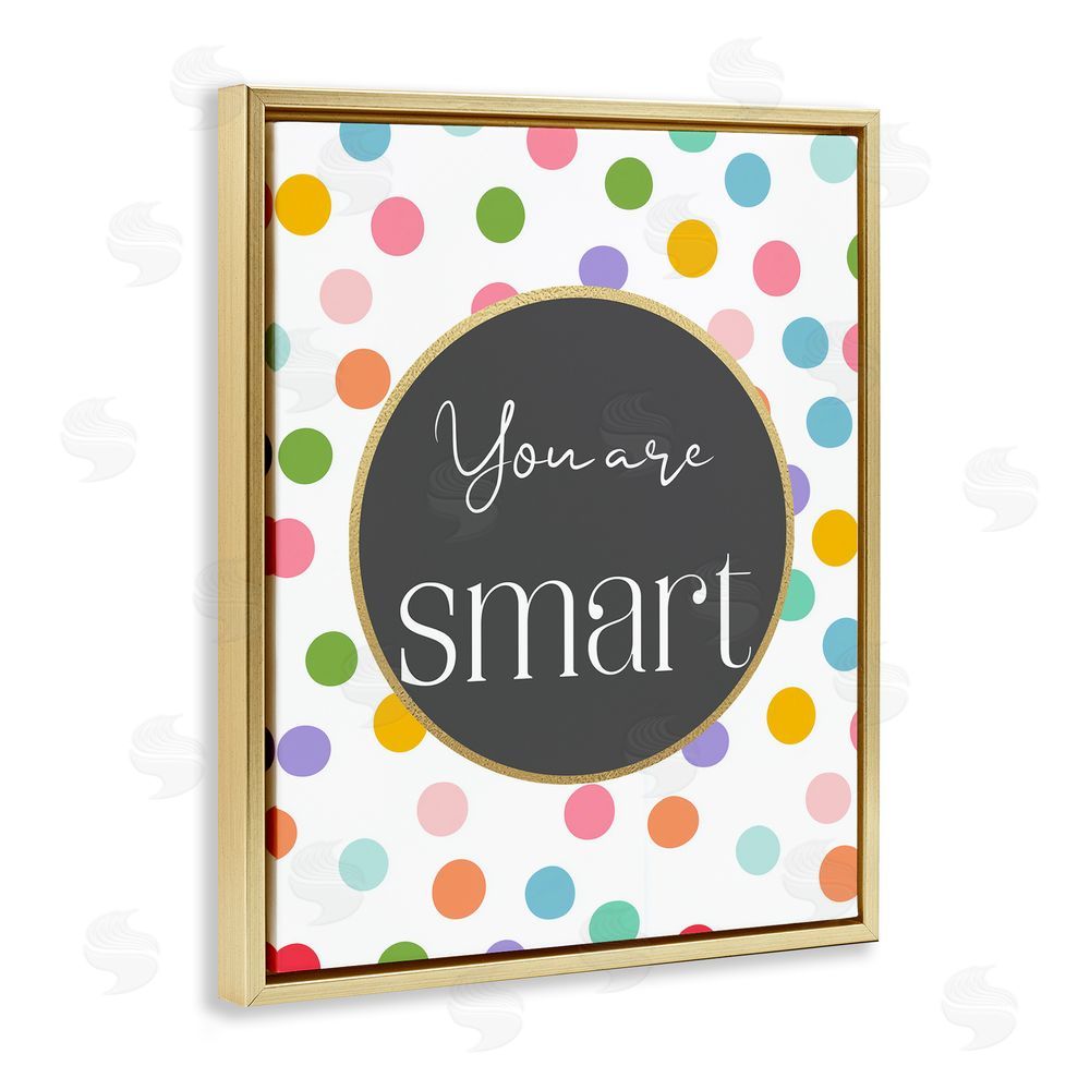 Christine Simpson Art You Are Smart Polka Dots Gold Floating Frame Stretched Canvas Wall Art Print
