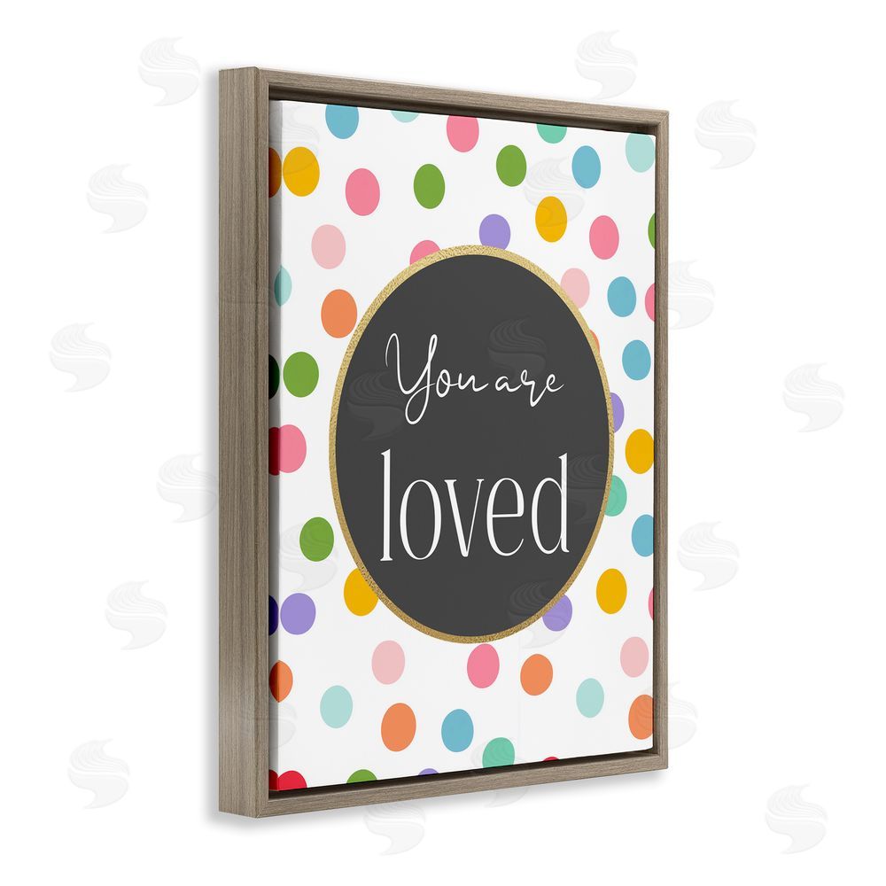 Christine Simpson Art You Are Loved Polka Dots Brown Floating Frame Stretched Canvas Wall Art Print