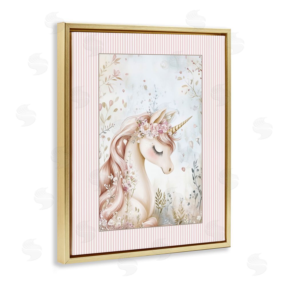 Christine Simpson Art Enchanted Dreams Unicorn Gold Floating Frame Canvas Wall Art Print