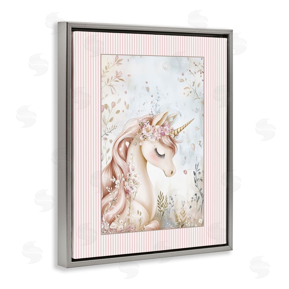 Christine Simpson Art Enchanted Dreams Unicorn Gray Floating Frame Canvas Wall Art Print