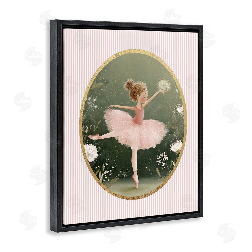 Christine Simpson Art Green & Pink Ballerina Black Floating Frame Canvas Wall Art Print