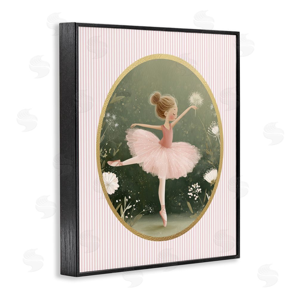 Christine Simpson Art Green & Pink Ballerina Black Framed Giclee Wall Art Print