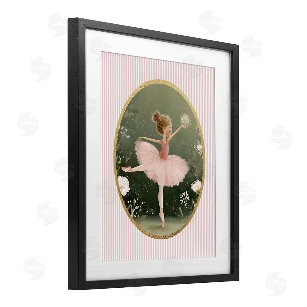 Christine Simpson Art Green & Pink Ballerina Black Framed Print Under Glass Wall Art