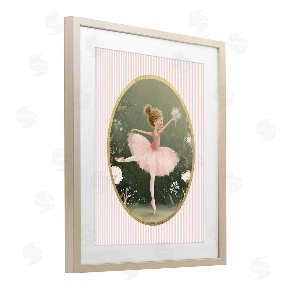 Christine Simpson Art Green & Pink Ballerina Brown Framed Print Under Glass Wall Art