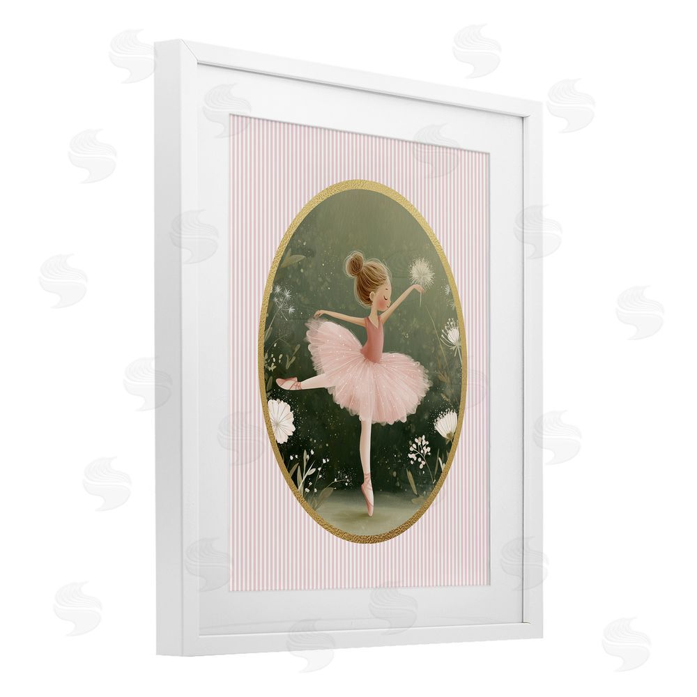 Christine Simpson Art Green & Pink Ballerina White Framed Print Under Glass Wall Art