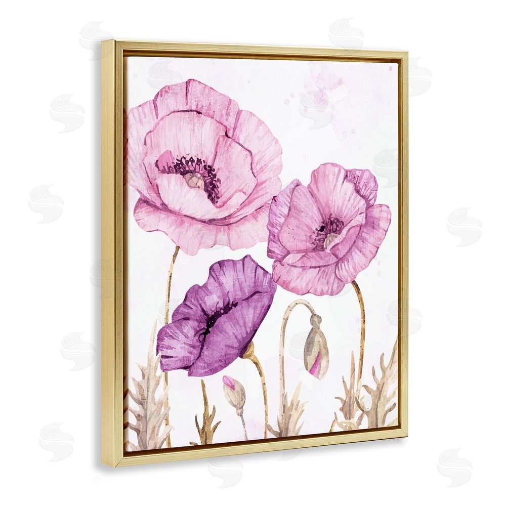 Kim Allen Bright Purple Poppies Gold Floating Frame Canvas Wall Art Print