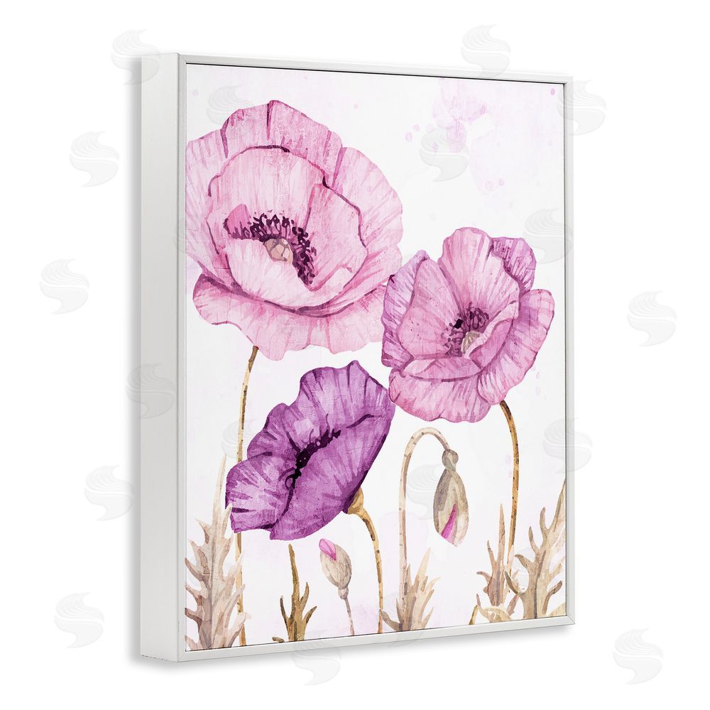 Kim Allen Bright Purple Poppies White Framed Giclee Wall Art Print