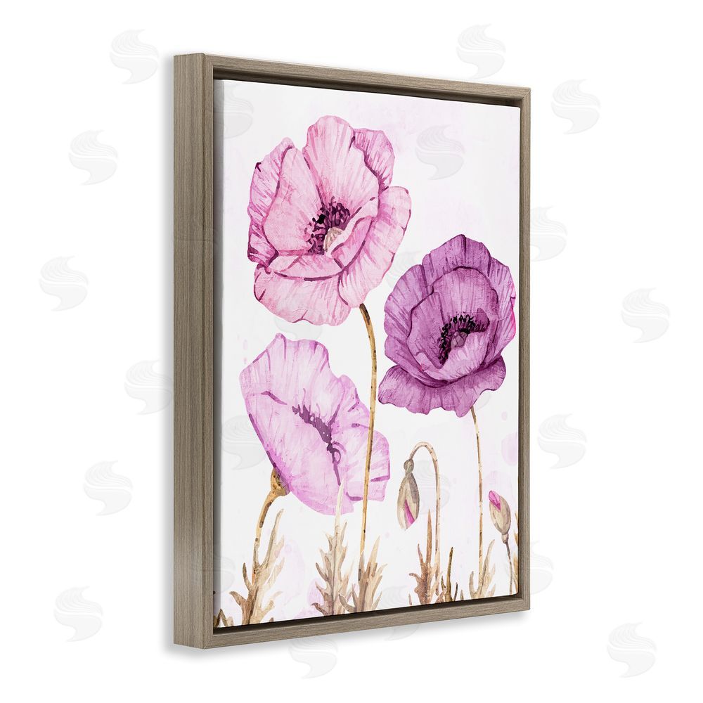 Kim Allen Bright Poppies in Purple Brown Floating Frame Canvas Wall Art Print