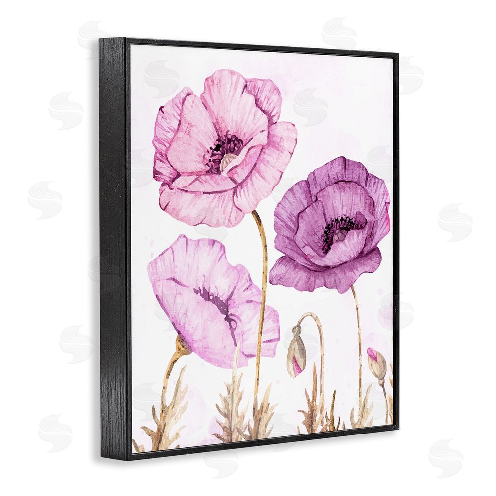 Kim Allen Bright Poppies in Purple Black Framed Giclee Wall Art Print