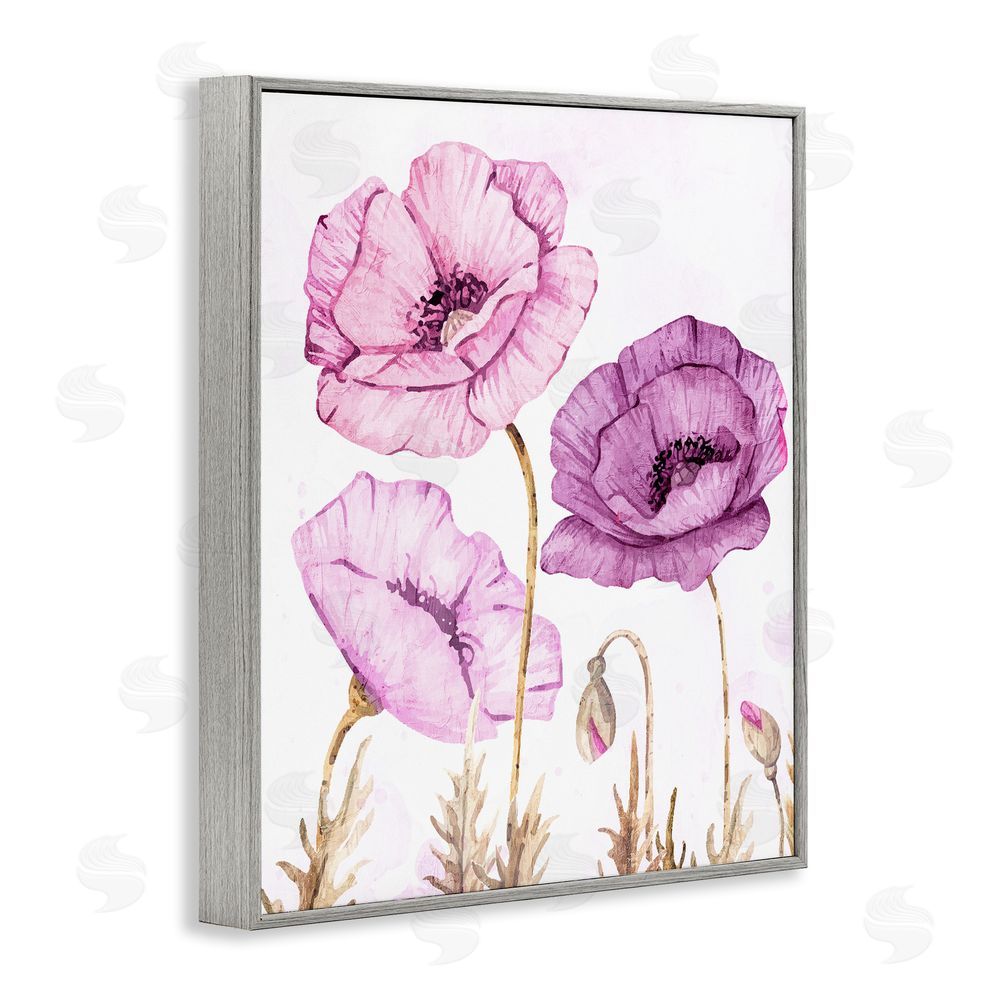 Kim Allen Bright Poppies in Purple Gray Framed Giclee Wall Art Print