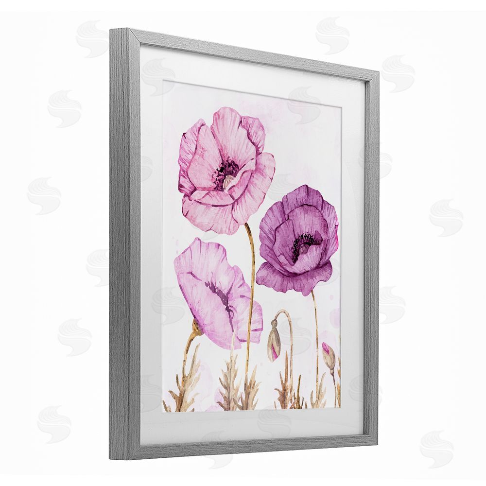 Kim Allen Bright Poppies in Purple Gray Framed Print Under Glass Wall Art